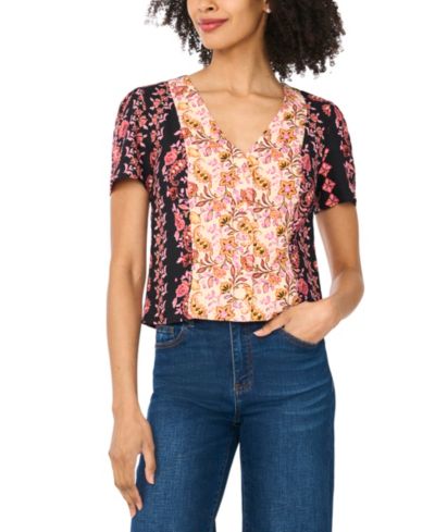 Топ CeCe Women's V-Neck Short-Sleeve Printed