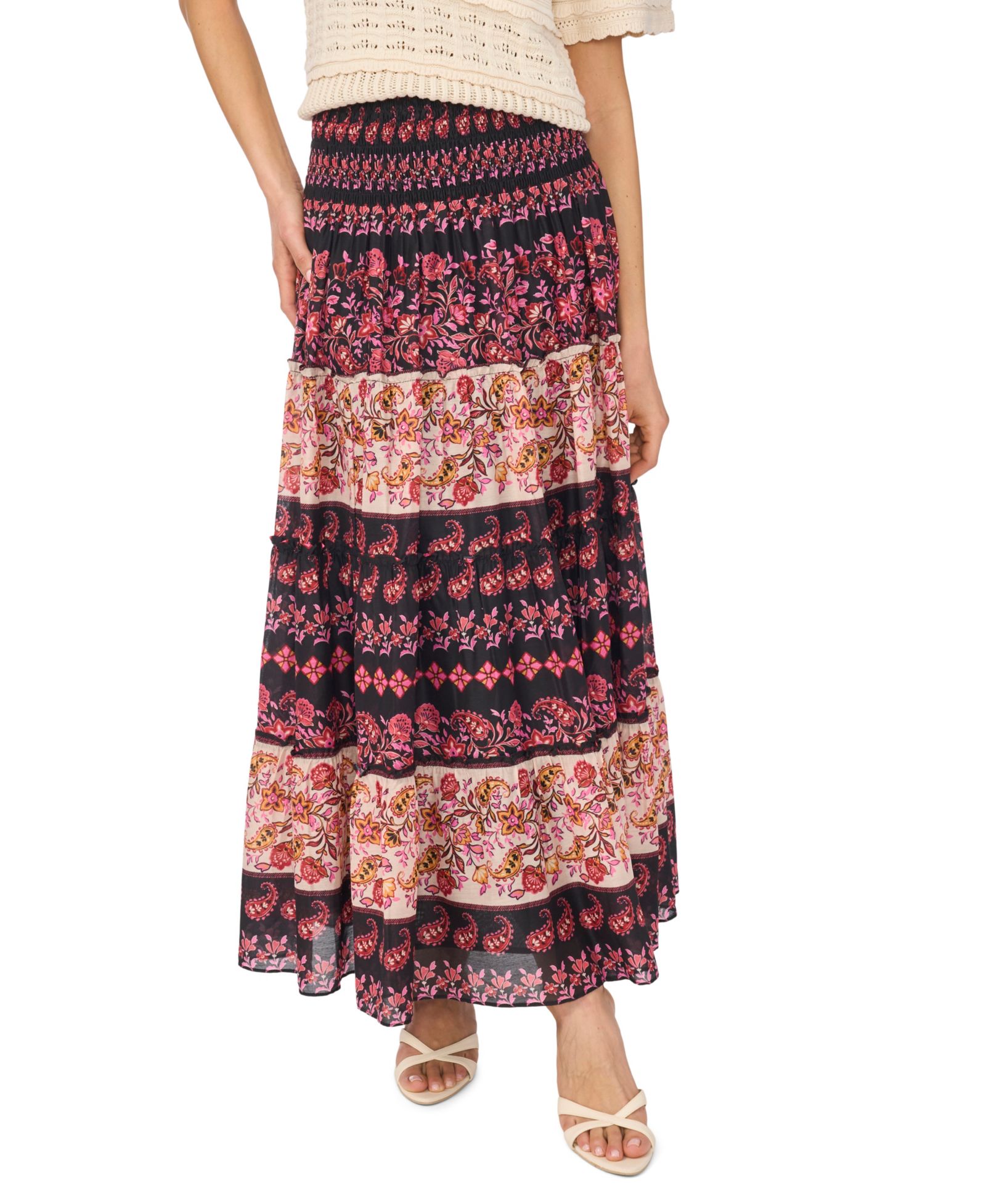 CeCe Women's Tiered Smock Waist Maxi Skirt
