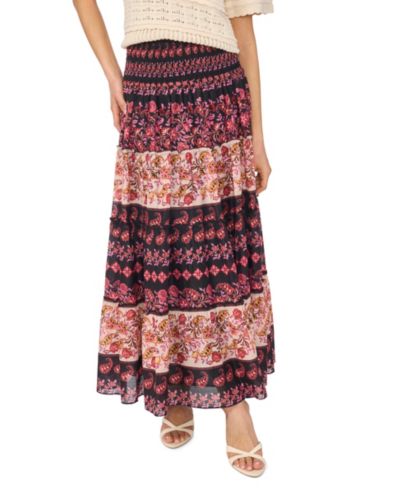 CeCe Women's Tiered Smock Waist Maxi Skirt