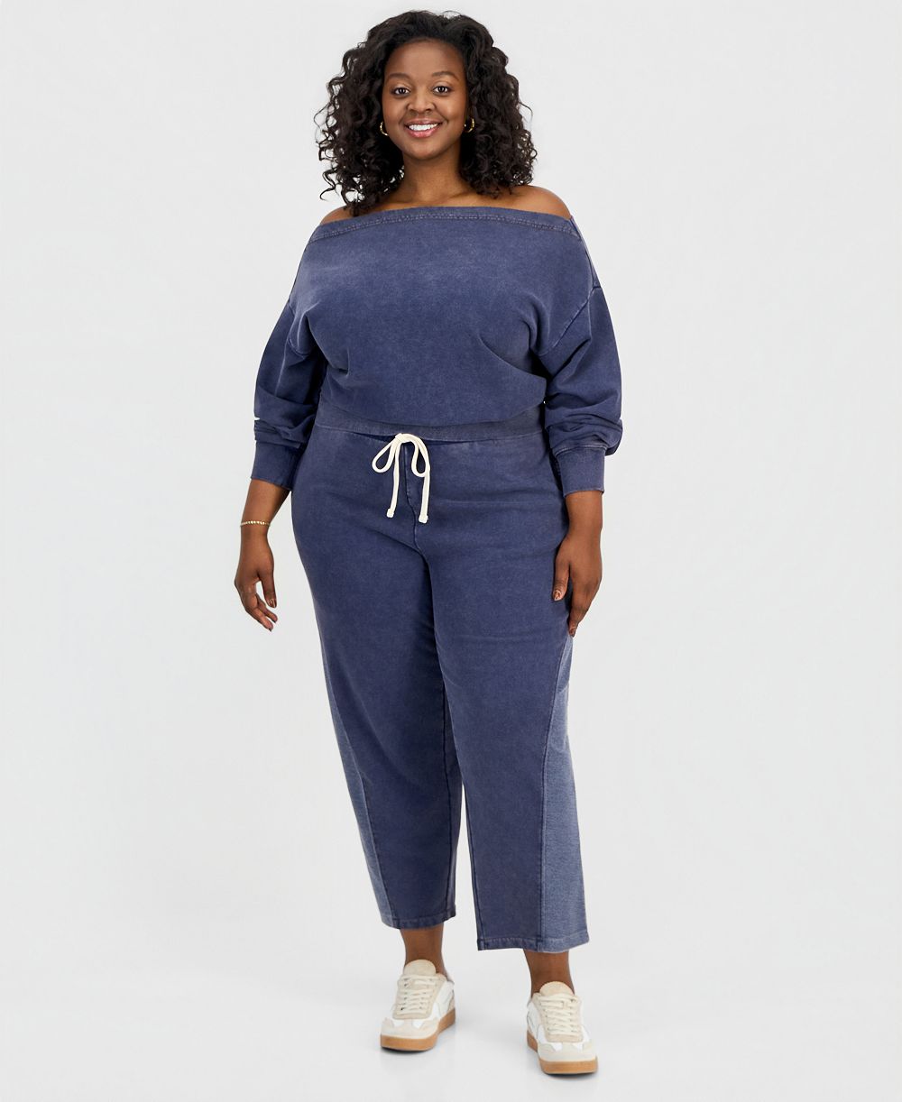 And Now This Trendy Plus Size French Terry Barrel-Leg Pants