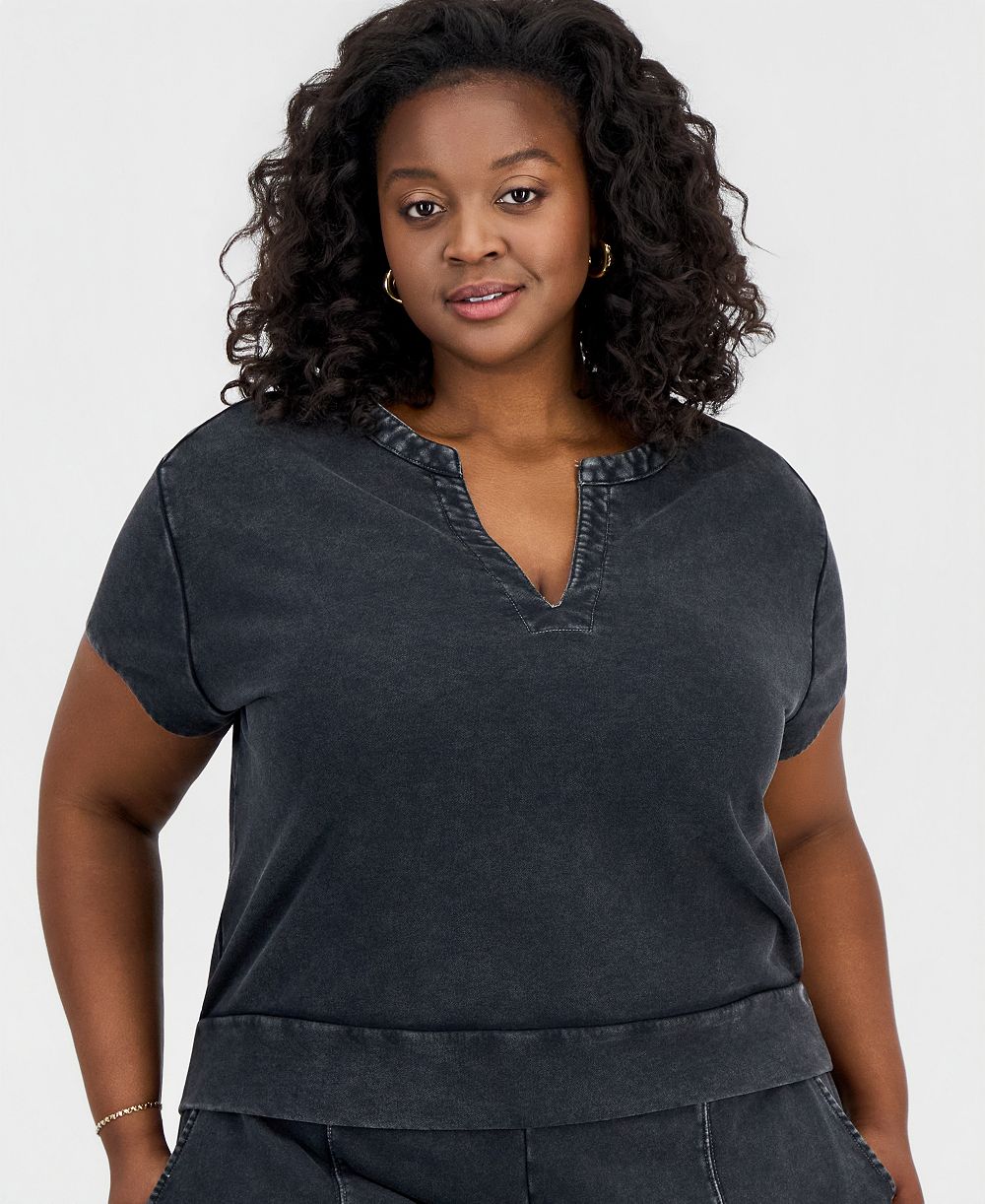 And Now This Trendy Plus Size Cropped French Terry Top