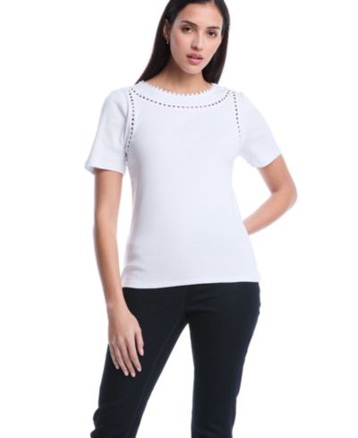 Rafaella Petite Pom Trim Detail Short-Sleeve Top