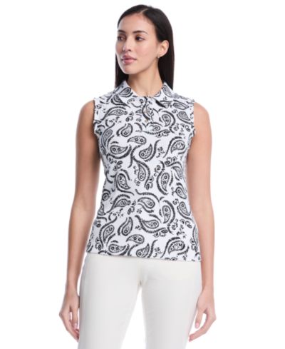 Рубашка-поло Rafaella Petite Paisley Print Ruffle Trim Sleeveless