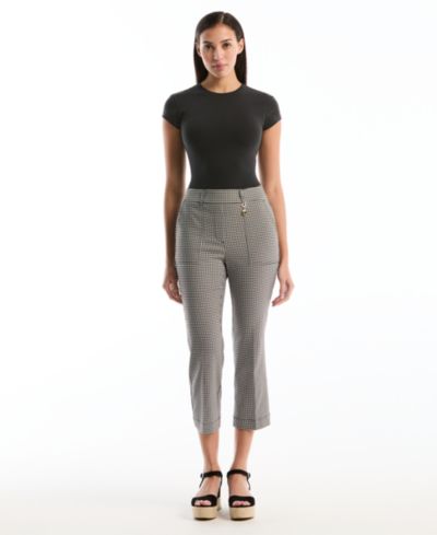 Petite Gingham Print Porkchop Pocket Kick Flare Capri Pants