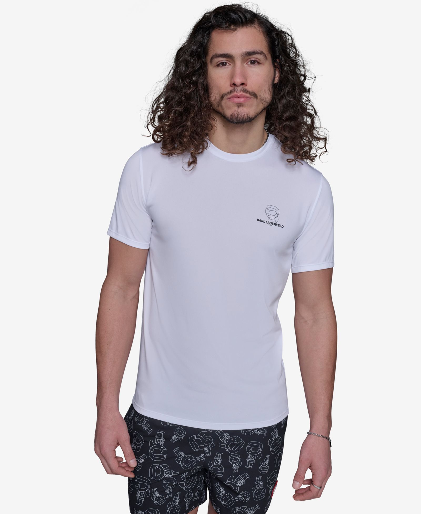 KARL LAGERFELD PARIS Men's Crewneck Karl Doll Head Rashguard