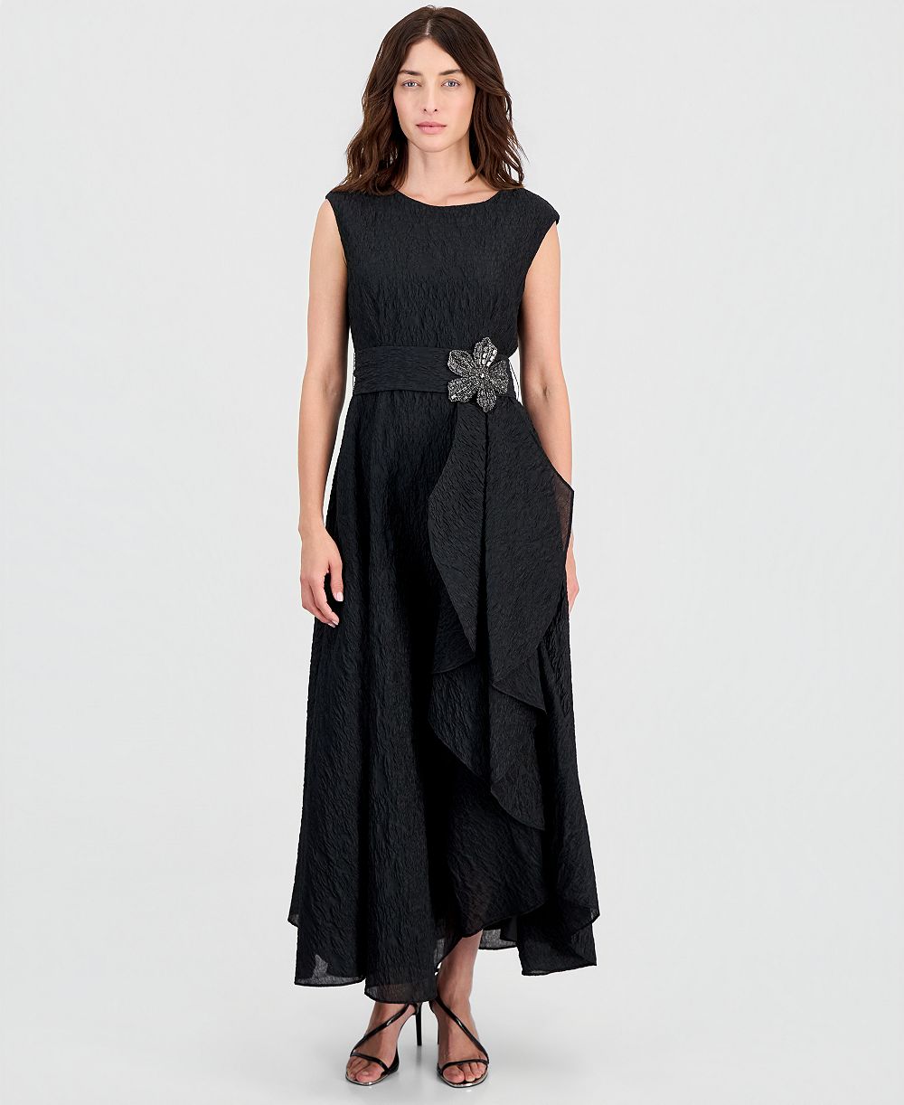Женское платье Tahari ASL Boat-Neck Embellished Crinkle Taffeta