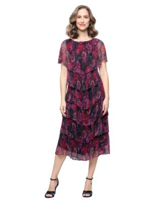 SL Fashions Women's Crew Neck Printed Tiered Dress
