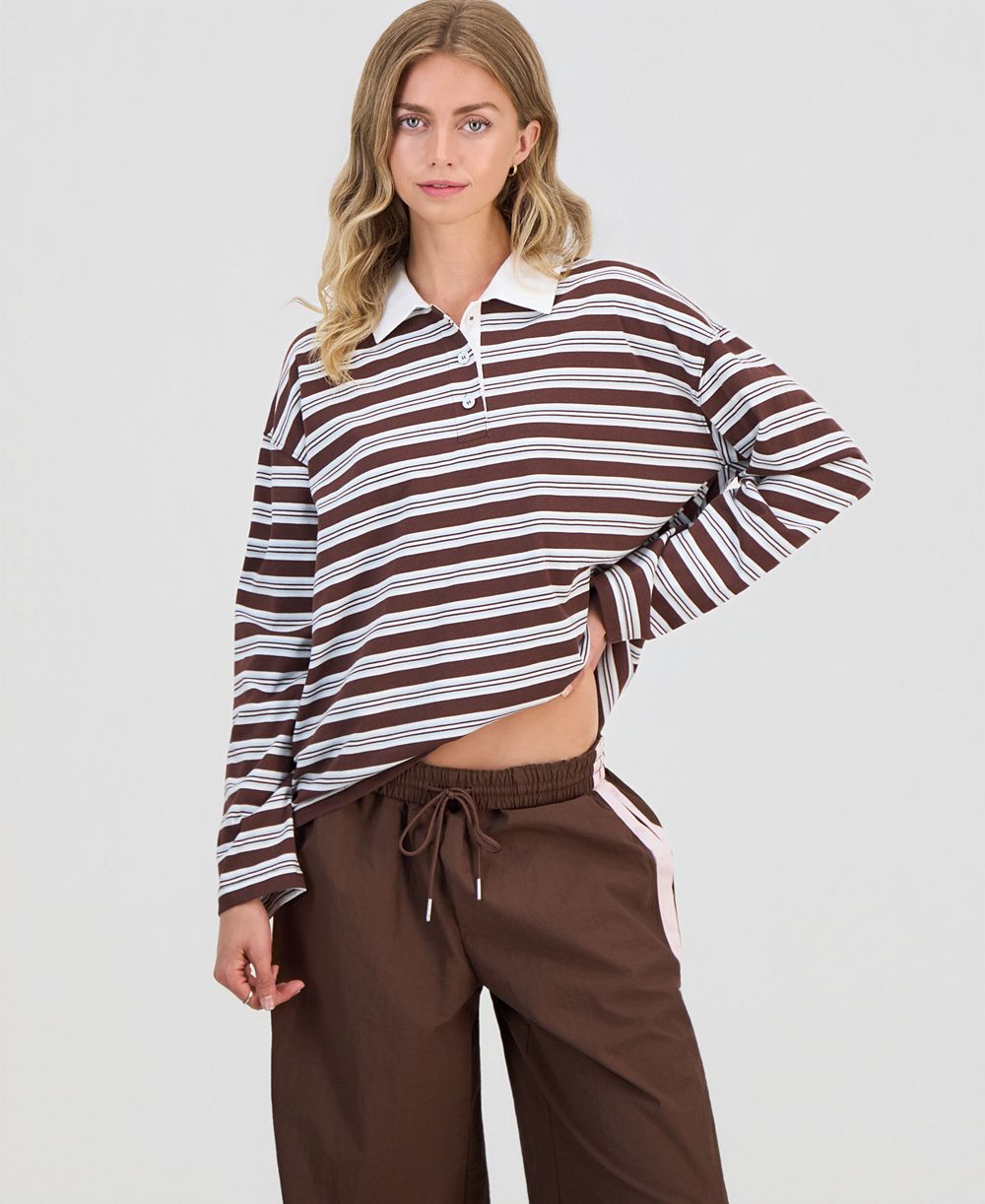 Madden Girl Juniors' Striped Long-Sleeve Rugby Top