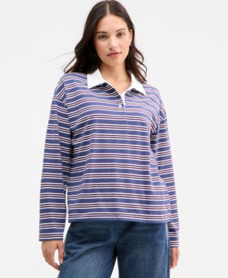 Madden Girl Juniors' Striped Long-Sleeve Rugby Top