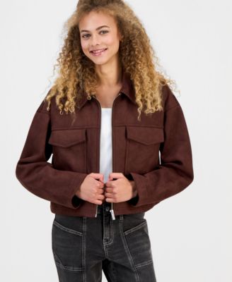 Madden Girl Juniors' Faux-Suede Cropped Jacket