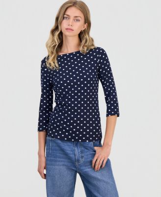 Self Esteem Juniors' Polka Dot Boat-Neck 3/4-Sleeve Tee