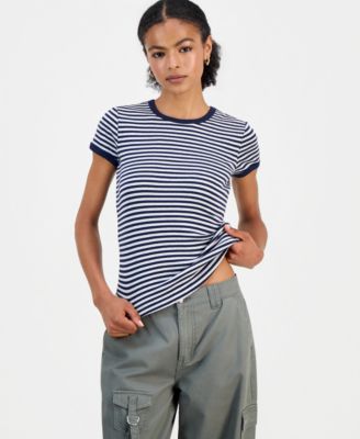 Just Polly Juniors' Striped Ringer T-Shirt
