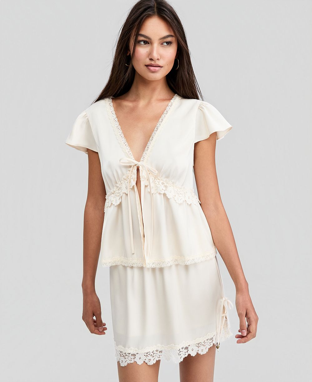 Топ And Now This Women's Satin Lace Peplum-Hem