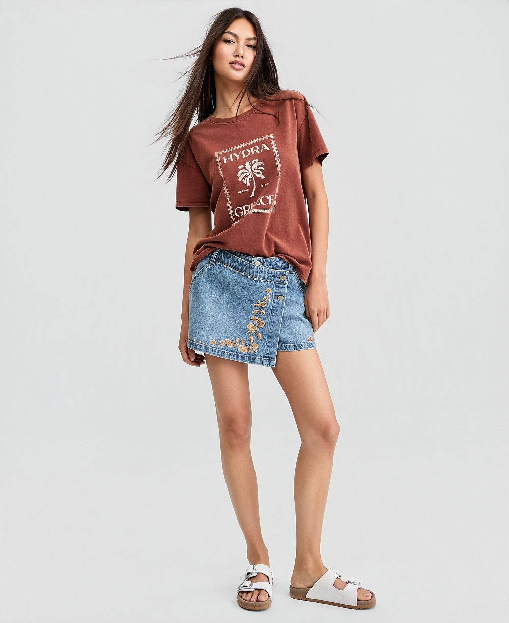 And Now This Women's Embroidered Denim Mini Skort, Macy's Exclusive