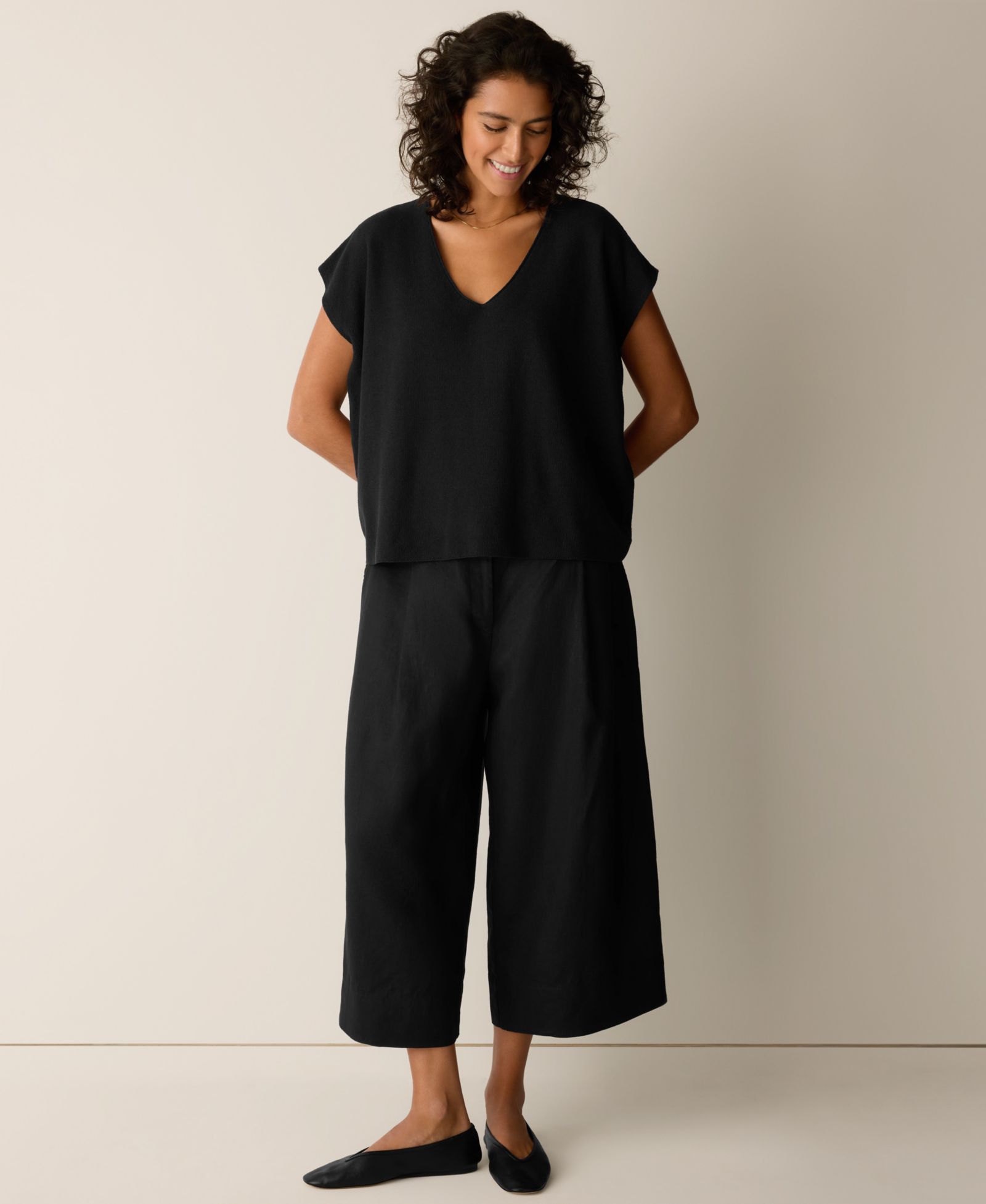 Eileen Fisher Women's V-Neck Cap-Sleeve Sweater