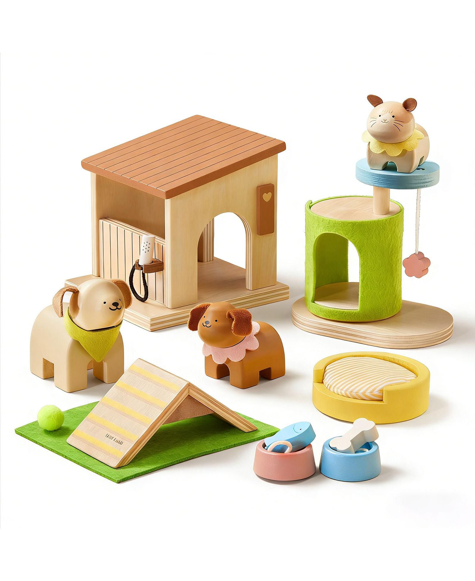 Набор аксессуаров для кукольного домика Tiny Land Wooden Dollhouse Accessories & Animal Dolls House Furniture Set