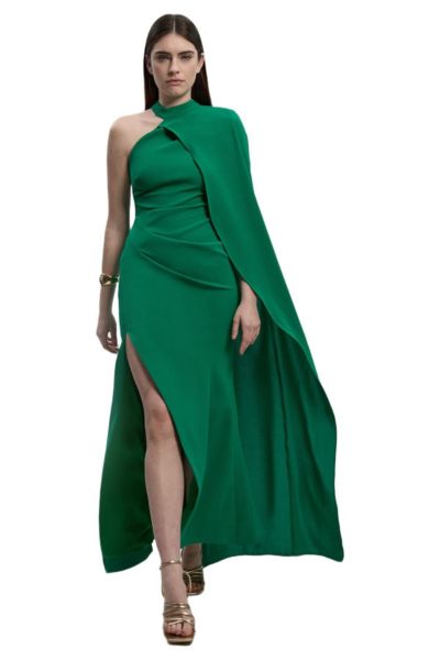 Karen Millen Women's One Shoulder Cape Sleeve Maxi Dress