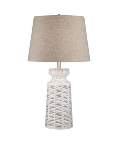 360 Lighting Helene Country Cottage Table Lamp 26" High Cream Ceramic with Table Top Dimmer Tan Linen Drum Shade for Bedroom Living Room Kids