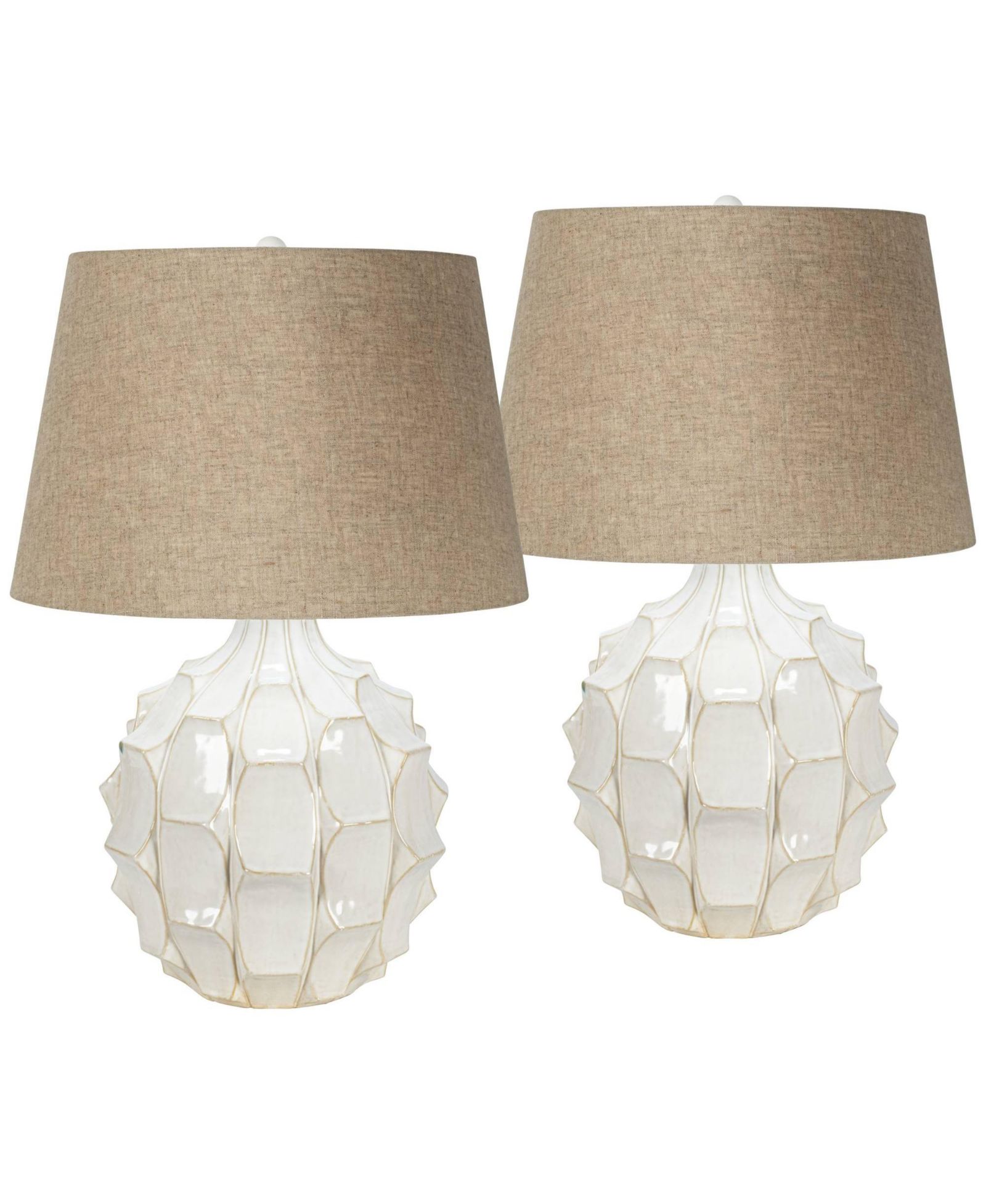 Possini Euro Design Cosgrove Modern Mid Century Table Lamps 26 1/2" High Set of 2 Glazed Ceramic Light Linen Drum Shade for Living Room