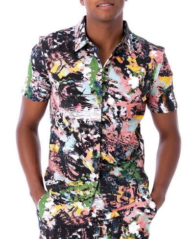 Dai Moda Men's Short Sleeve Button Up Shirt