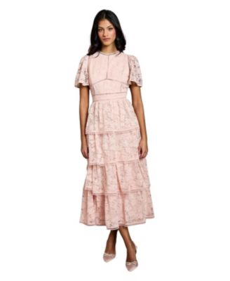 Coast Women's Flutter Sleeve Tiered Midi Dress