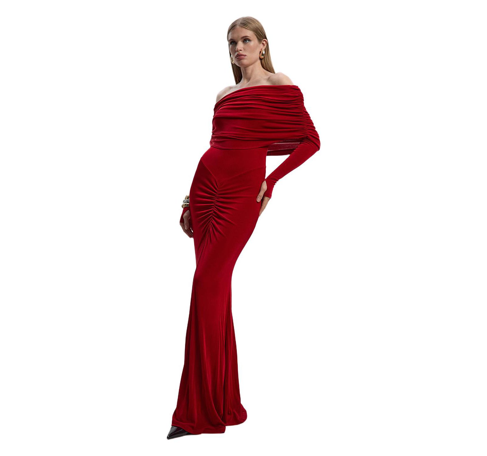 Karen Millen Женское вечернее платье Maxi Ruched Off Shoulder Fishtail