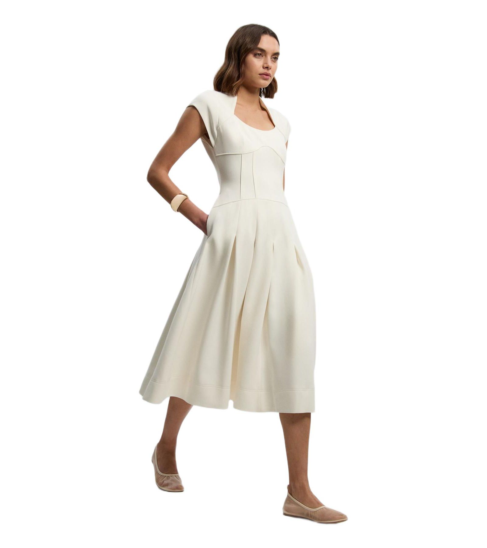Karen Millen Women's Compact Stretch Dropped Waist Midi Dress