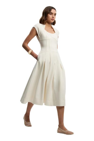Karen Millen Women's Compact Stretch Dropped Waist Midi Dress