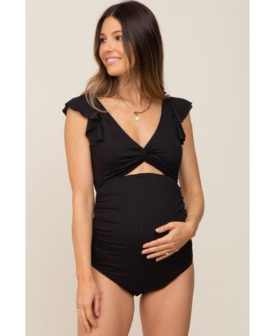 Женский слитный купальник Pinkblush Black Ribbed Cutout Flutter One Piece