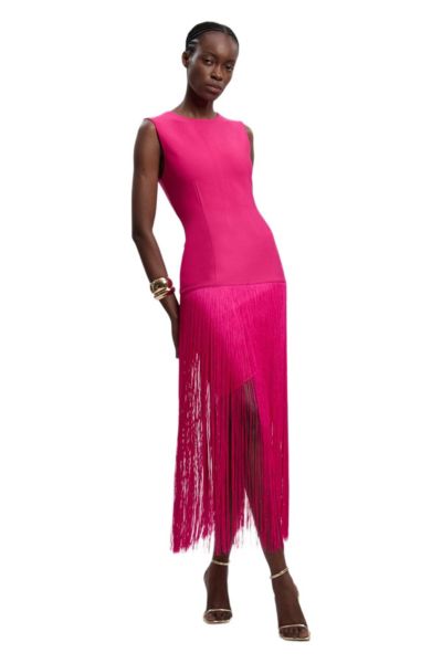 Karen Millen Women's Form Fit Bandage Tassel Hem Mini Dress