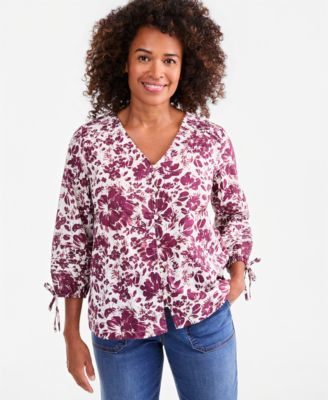 Style & Co Women's Printed 3/4 Sleeve Lurex Woven Top, Macy's Exclusive