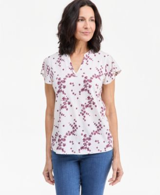 Style & Co Petite Printed Flutter-Sleeve V-Neck Top, Macy's Exclusive