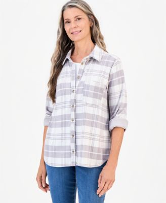 Style & Co Women's Plaid Flannel Knit Shirt, Macy's Exclusive