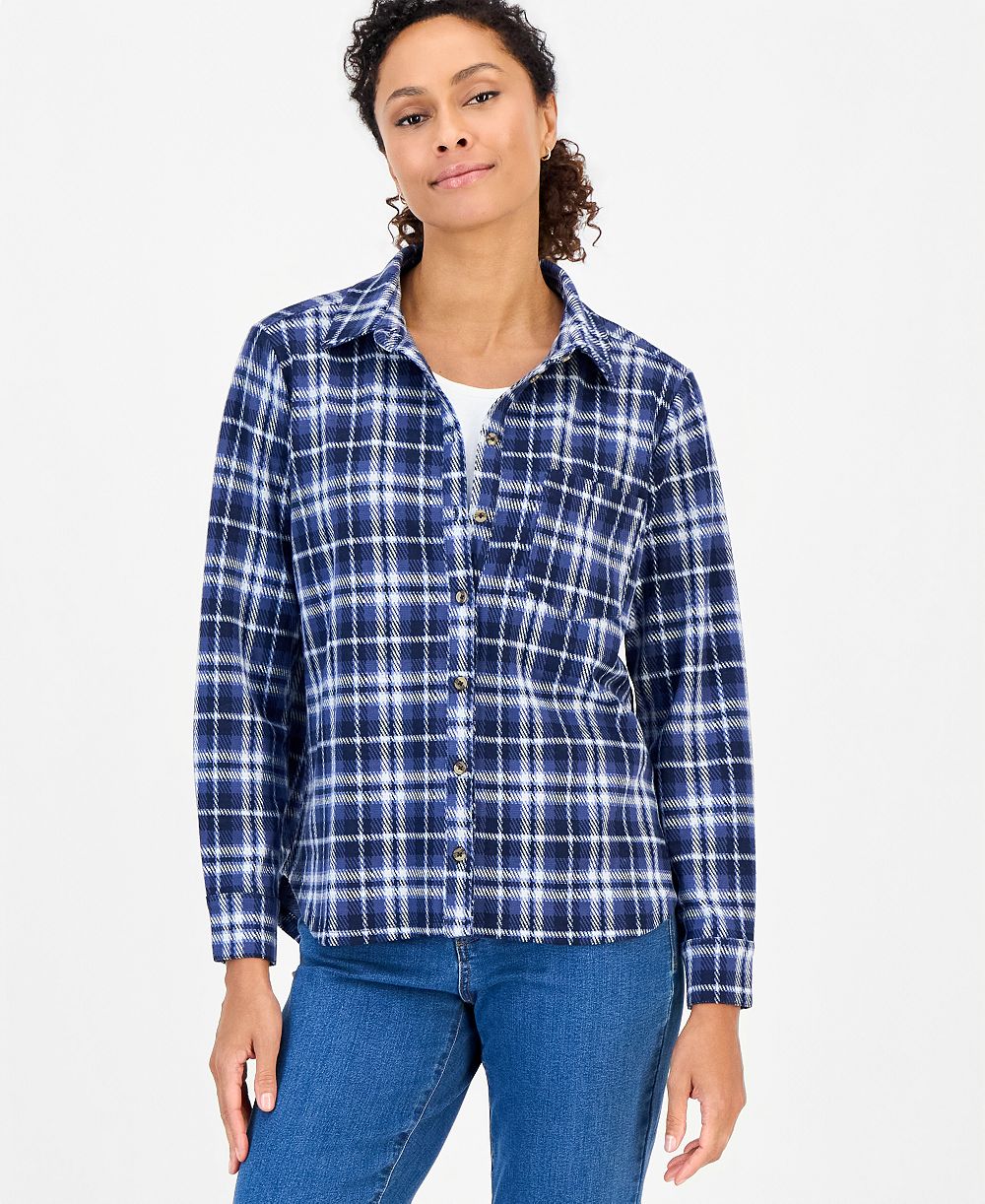 Style & Co Women's Plaid Flannel Knit Shacket, Macy's Exclusive