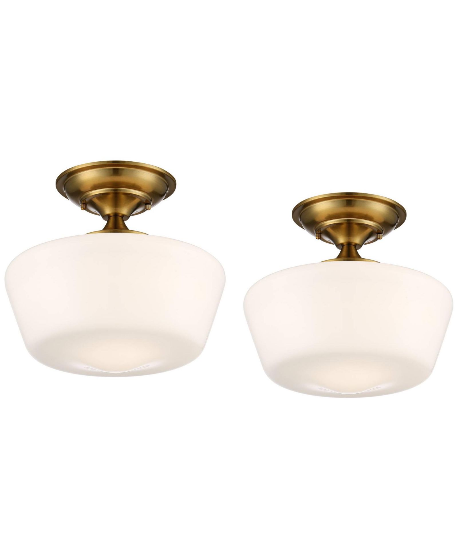 Regency Hill Schoolhouse Rustic Farmhouse Ceiling Light Semi Flush Mount Fixture  Set of 2 Soft Metal Opal Glass for Bedroom