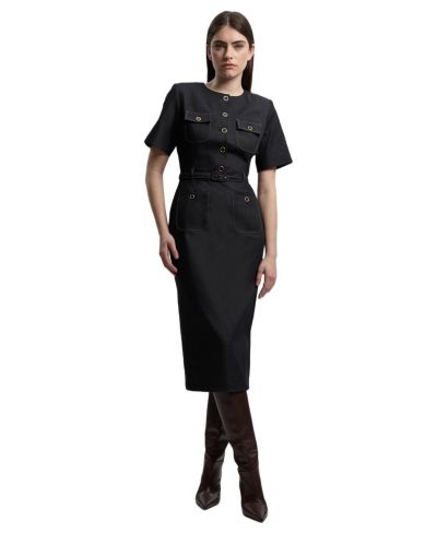 Karen Millen Women's Tailored Denim Belted Midi Dress
