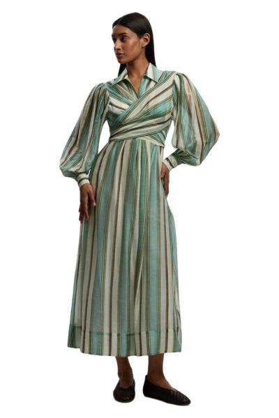 Karen Millen Women's Stripe Organdie Wrap Shirt Dress