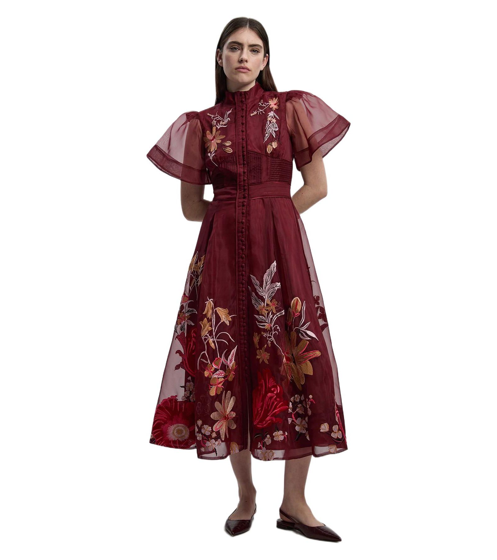 Karen Millen Women's Embroidered Short Sleeve Midi Dress