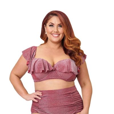 Unique Vintage Plus Size Ruffled Cap Sleeve Frida Swim Top