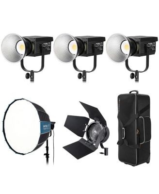 Nanlite FS-300B Bi-Color LED Video Spotlight with Rapid 90 Softbox Kit with FL-11 Fresnel Lens (Forza 60) and GLSBPS36 Wheeled Hard Case