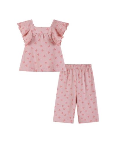 Комплект из топа и брюк Andy & Evan Baby Girls Pink Bow Print Knit Seersucker