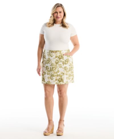 Rafaella Plus Size Poppy Print Horse Bit Belted Skort