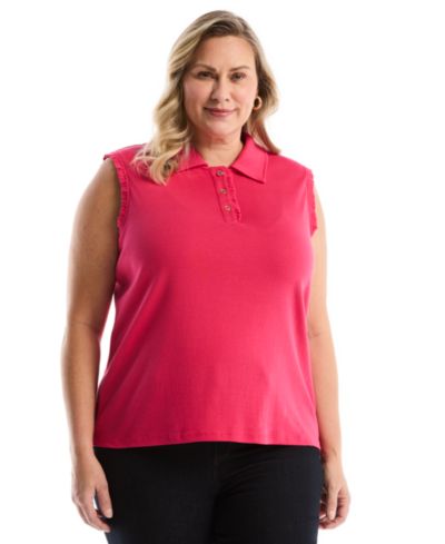 Polo рубашка Rafaella Plus Size с отделкой в виде рюшей без рукавов