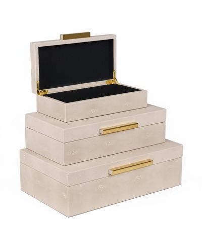 YIGII Shagreen Decorative Boxes Set Of 3 Faux Leather Metal Handles Stackable Home Organizer
