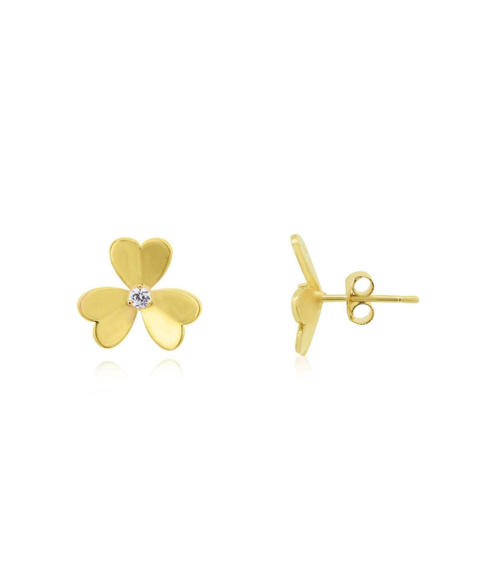 The Lovery Clover Petal CZ серьги-гвоздики 14K Gold-Plated Sterling Silver