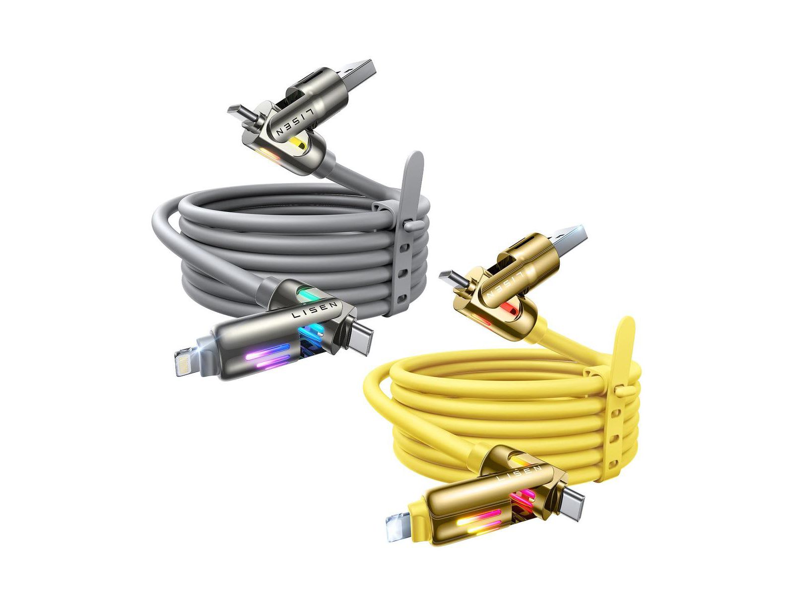 LISEN кабель для зарядки 2-in-1 240W, многофункциональный кабель USB-C и Lightning для всех устройств, быстрый кабель для путешествий, дома и автомобиля