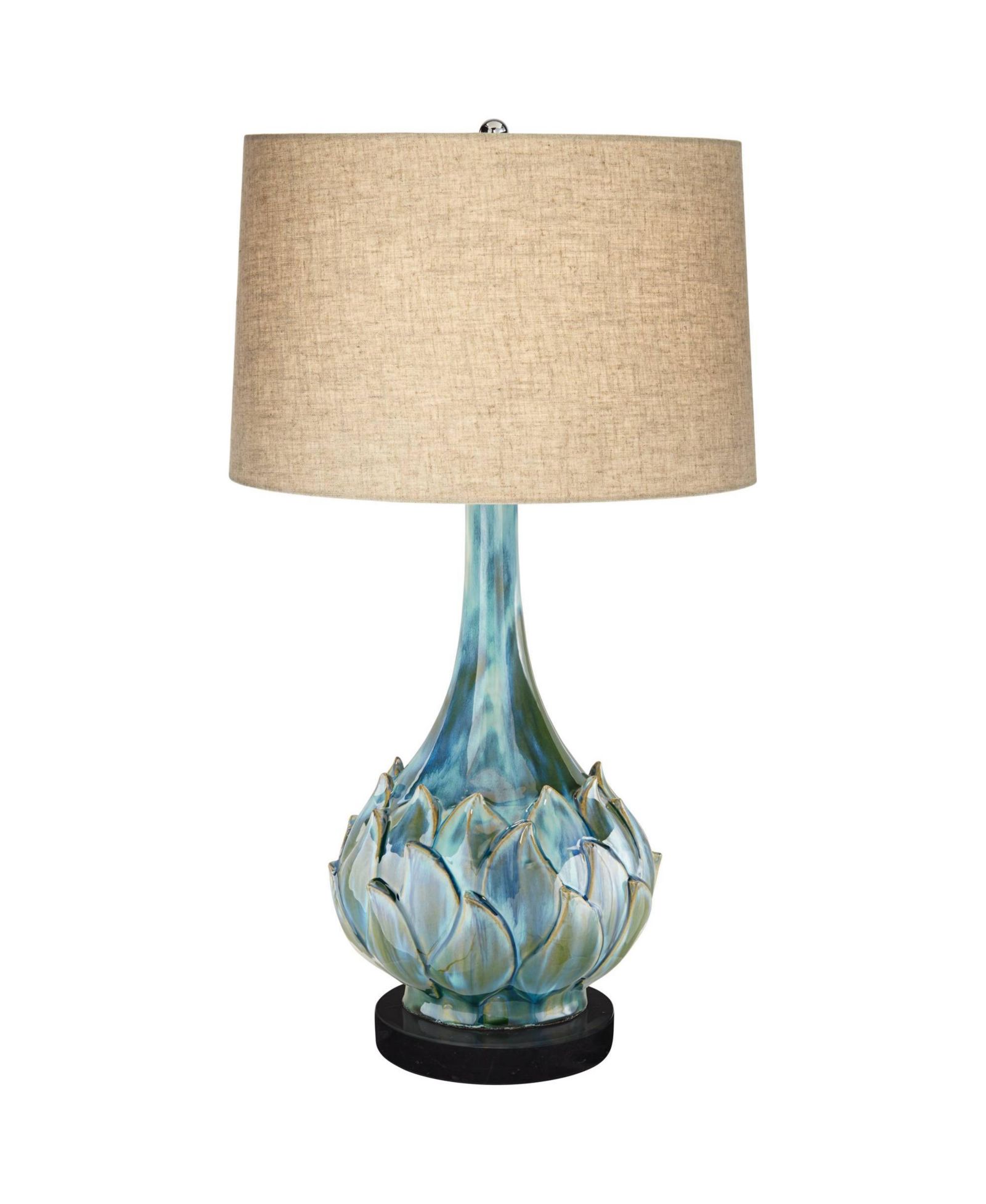 Современная настольная лампа Possini Euro Design Kenya с круглым основанием 29 1/2" Tall Blue Green Ceramic Linen Drum Shade для спальни и гостиной, Детский