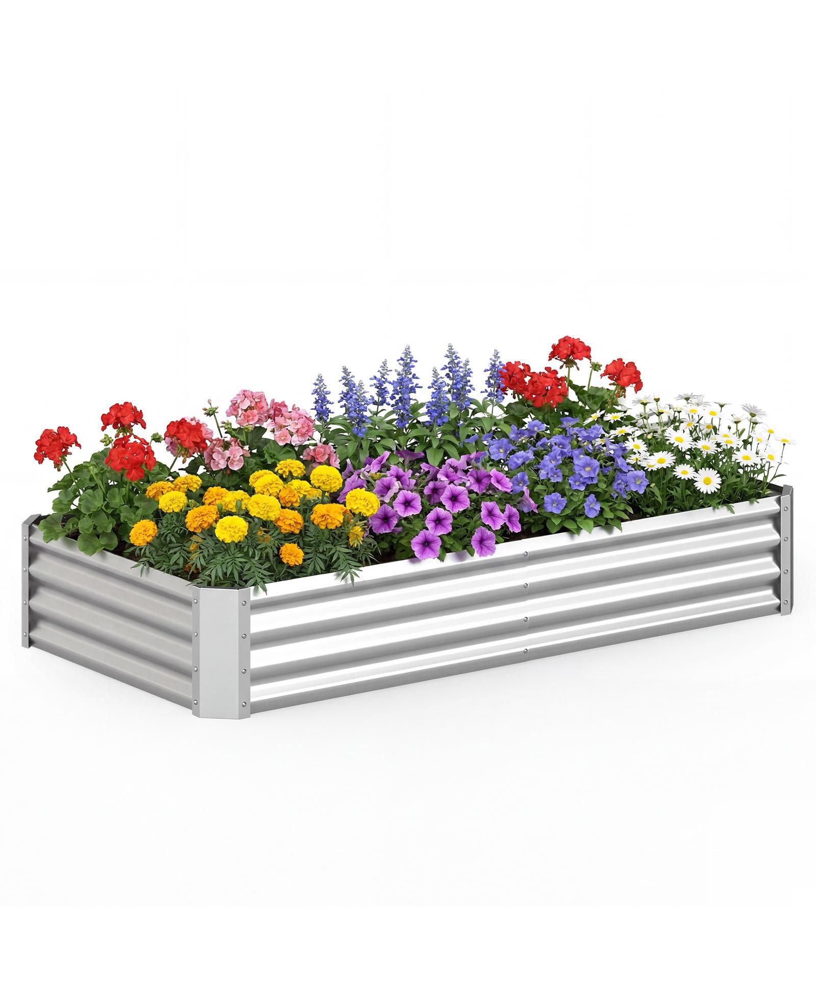 Gymax Galvanized Raised Garden Bed Rectangular Galvanized Metal Planter Box