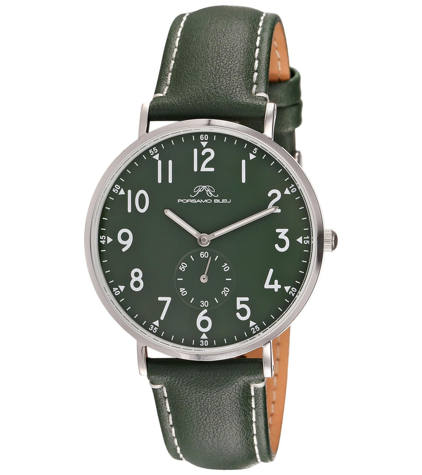 Часы Porsamo Bleu Men's Rowan Round Green Genuine Leather Band 40 mm