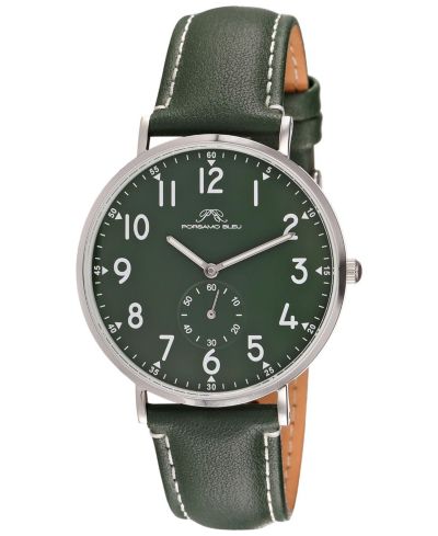 Часы Porsamo Bleu Men's Rowan Round Green Genuine Leather Band 40 mm